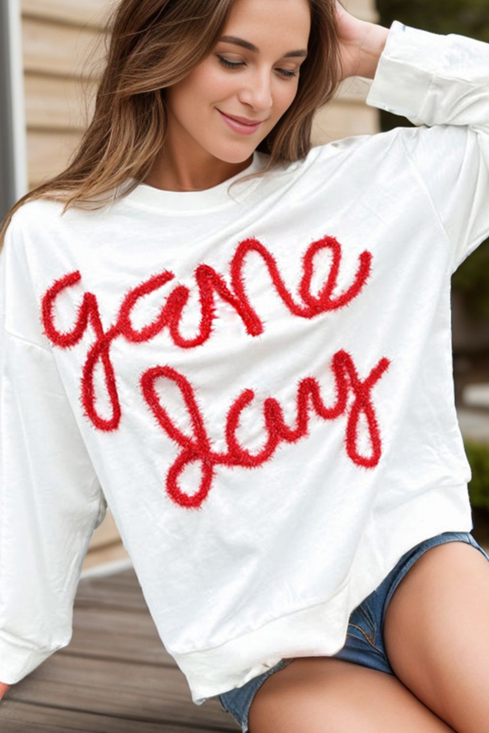 Round Neck Long Sleeve Sweatshirt, Game Day free shipping -Oh Em Gee Boutique