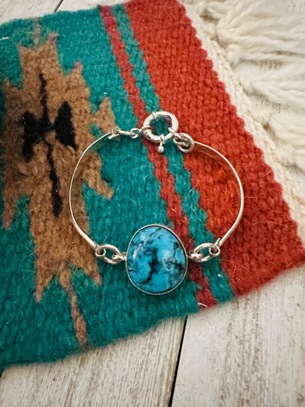 Navajo Turquoise & Sterling Silver Floating Link Bracelet free shipping -Oh Em Gee Boutique