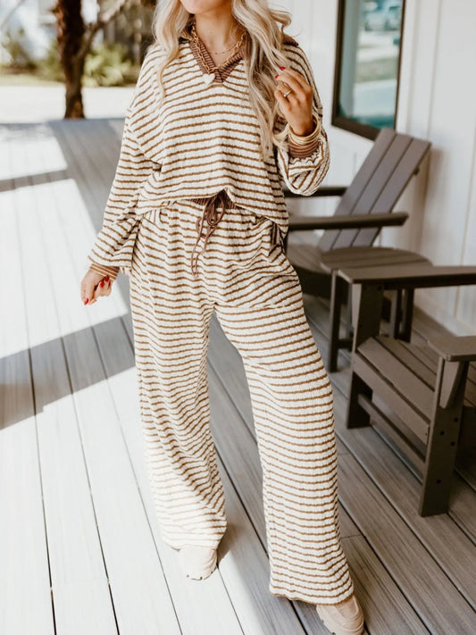 Stripe Collared Top and Drawstring Pant Set free shipping -Oh Em Gee Boutique