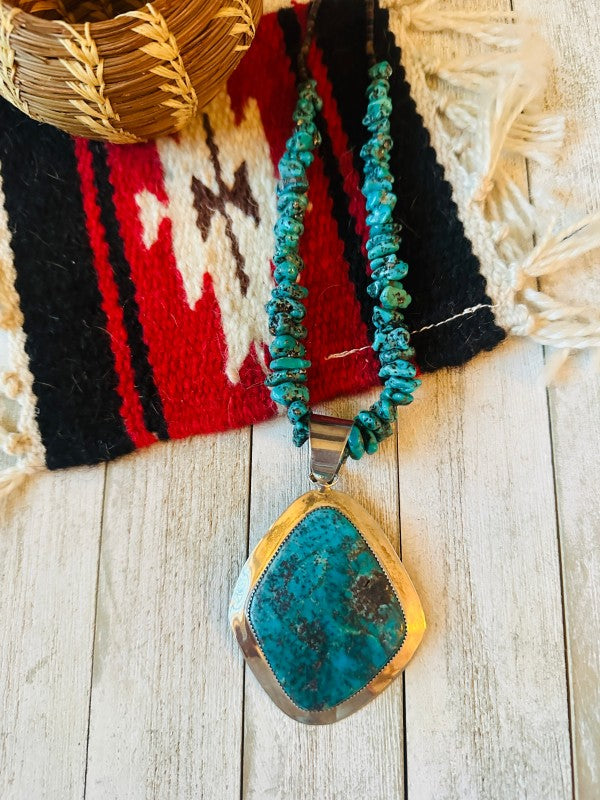 Vintage Navajo Sterling Silver and Turquoise Beaded Necklace free shipping -Oh Em Gee Boutique
