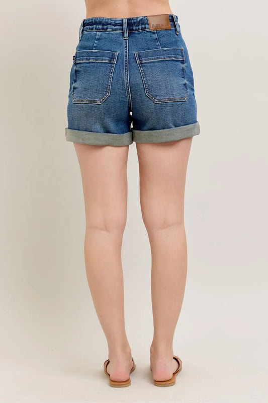 Judy Blue Full Size High Rise Cuff Denim Shorts Plus Size free shipping -Oh Em Gee Boutique