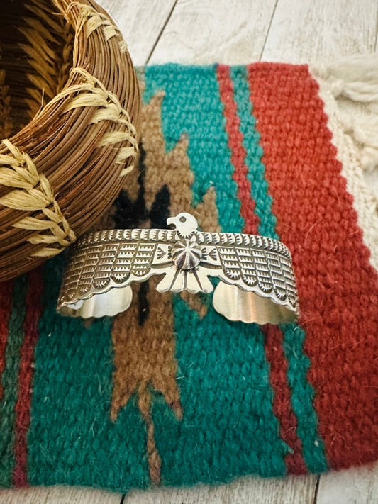 Navajo Hand Stamped Sterling Silver Thunderbird Cuff free shipping -Oh Em Gee Boutique