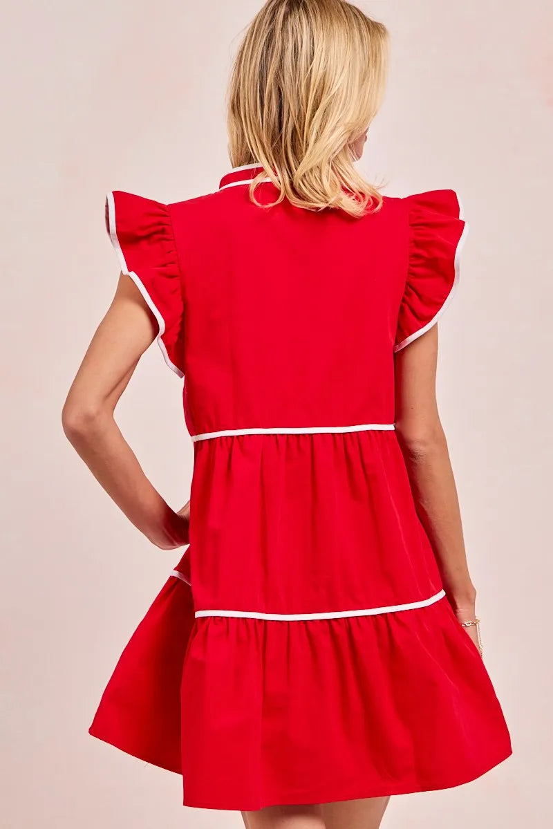 BiBi Gameday Theme Contrast Binding Ruffled Dress free shipping -Oh Em Gee Boutique