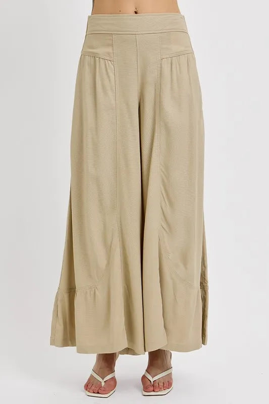 RISEN Shirring Detail Wide Leg Pants free shipping -Oh Em Gee Boutique