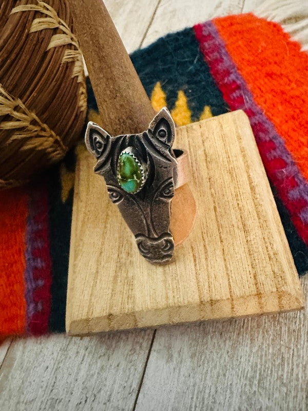 Navajo Turquoise & Sterling Silver Adjustable Horse Ring free shipping -Oh Em Gee Boutique