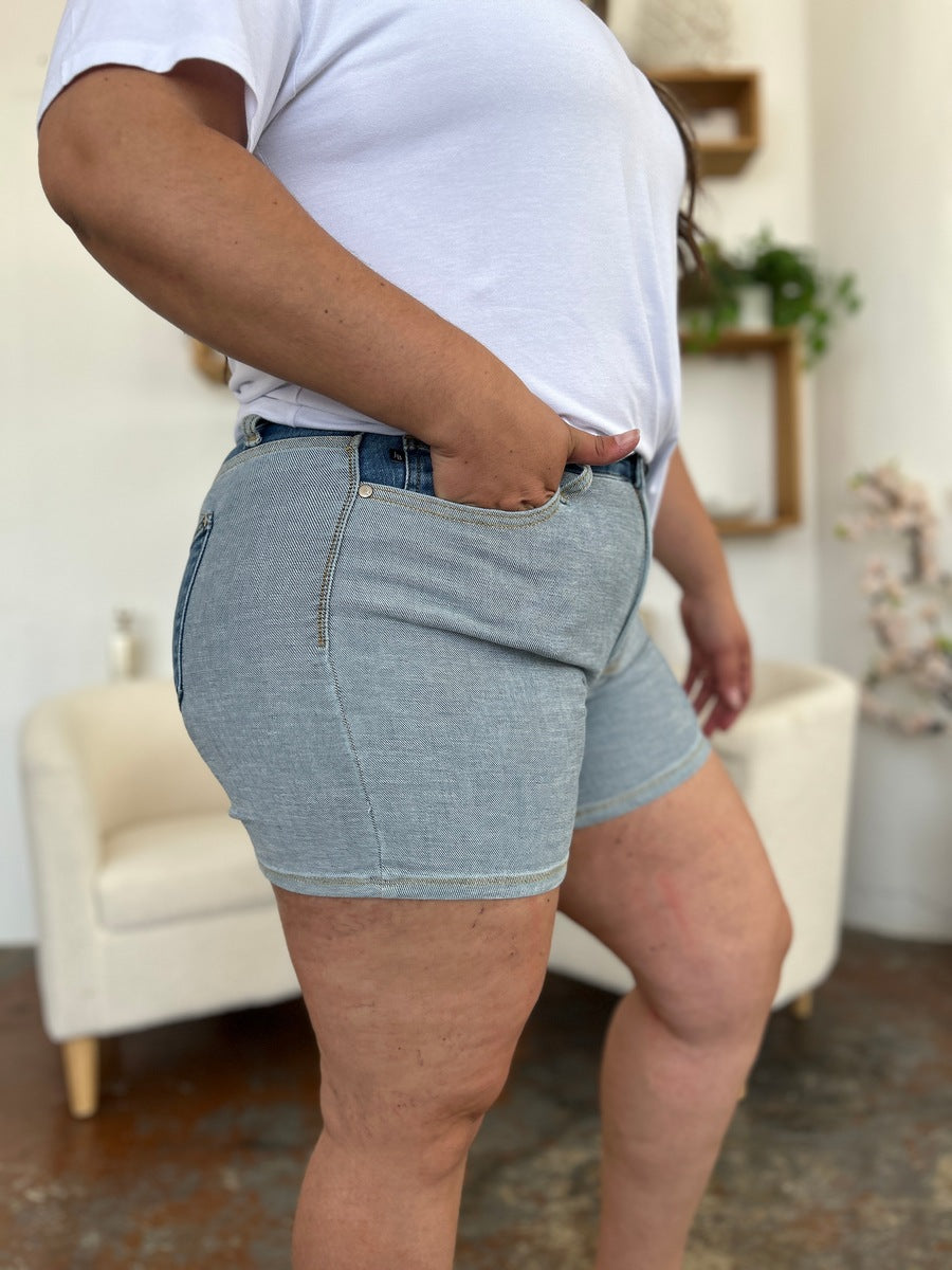 Judy Blue Full Size Color Block Denim Shorts free shipping -Oh Em Gee Boutique