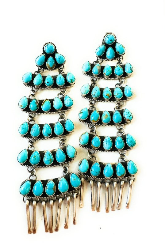Navajo Turquoise & Sterling Silver Chandelier Dangle Earrings free shipping -Oh Em Gee Boutique
