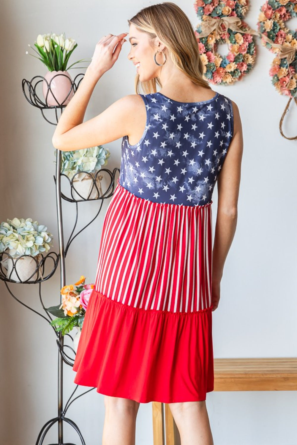 Heimish Full Size US Flag Theme Contrast Tank Dress free shipping -Oh Em Gee Boutique