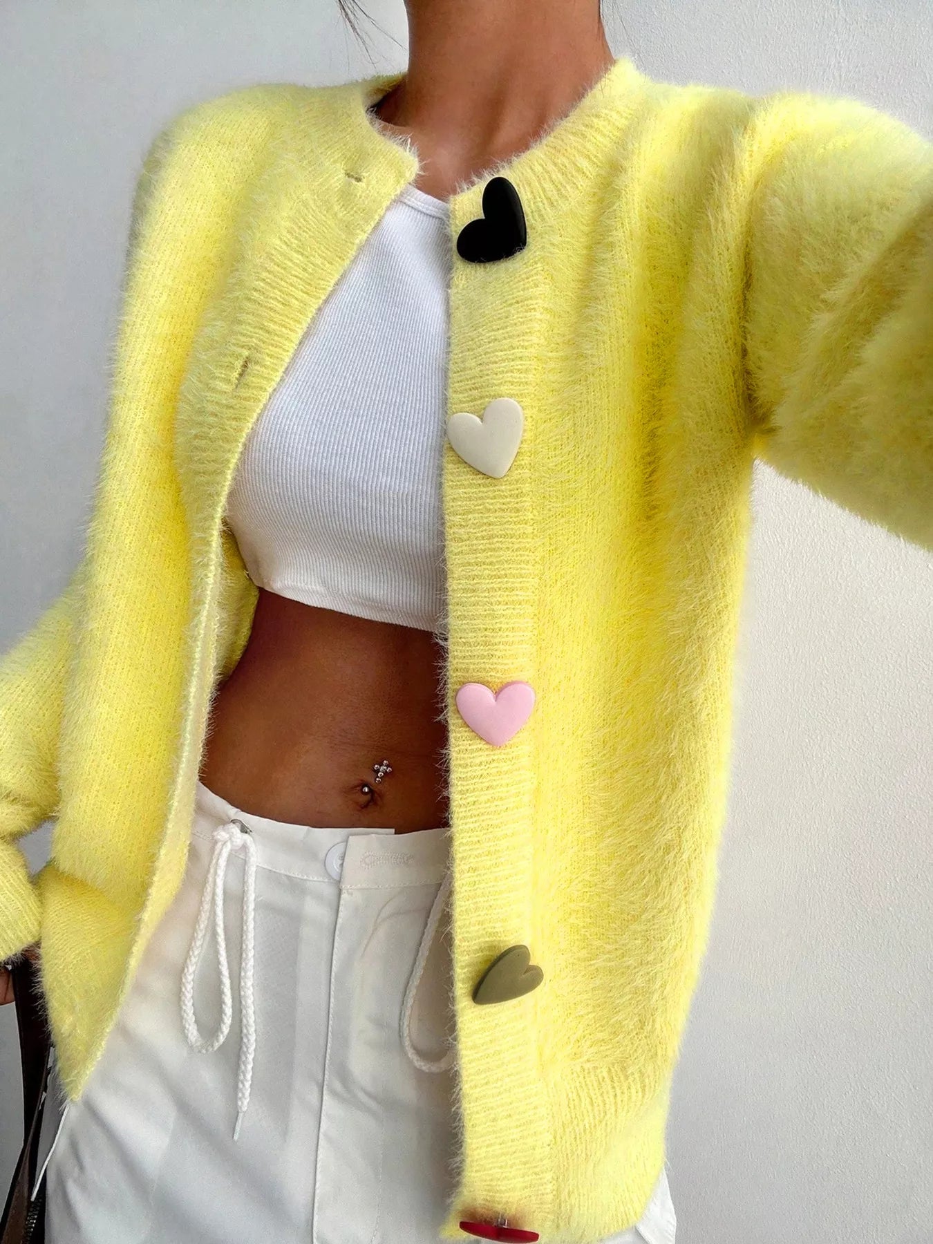 Heart Button Fuzzy Cardigan free shipping -Oh Em Gee Boutique