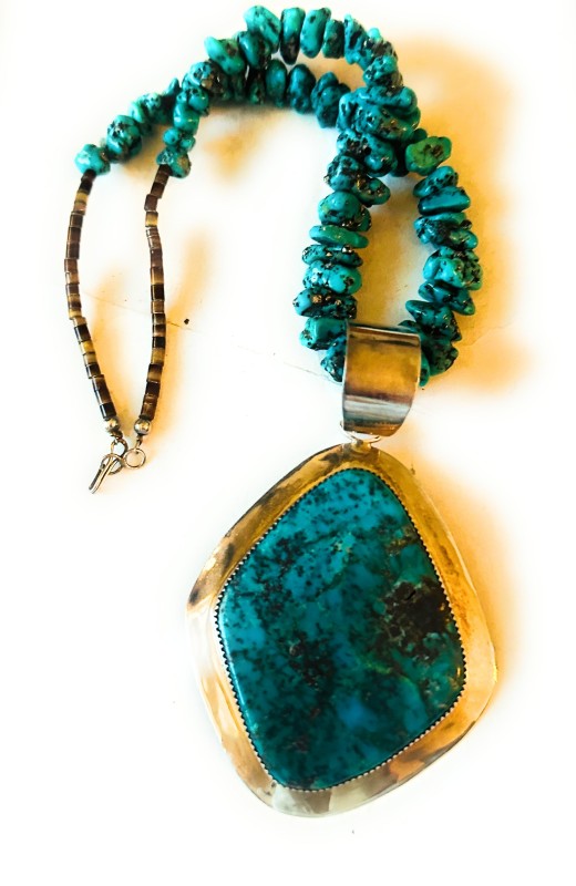 Vintage Navajo Sterling Silver and Turquoise Beaded Necklace free shipping -Oh Em Gee Boutique