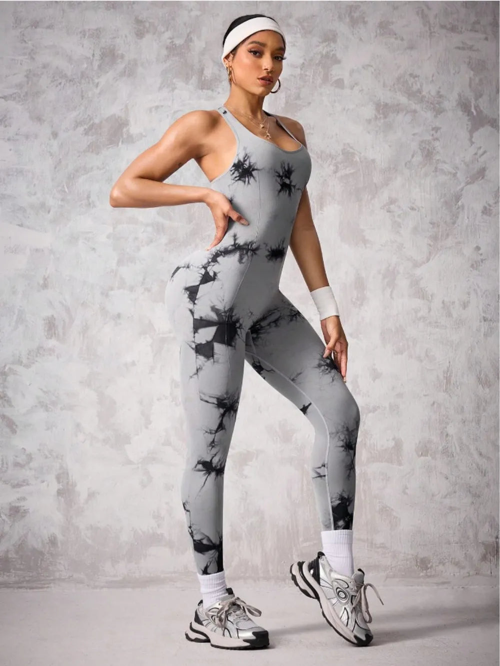 Back Crisscross Tie-Dye Scoop Neck Active Jumpsuit free shipping -Oh Em Gee Boutique