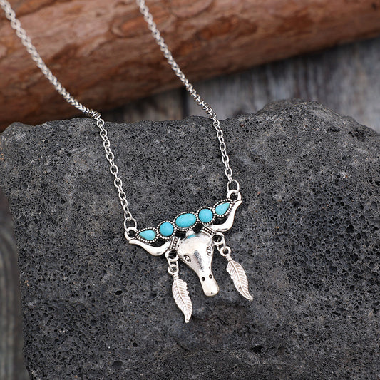 Artificial Turquoise Cow Shape Necklace free shipping -Oh Em Gee Boutique