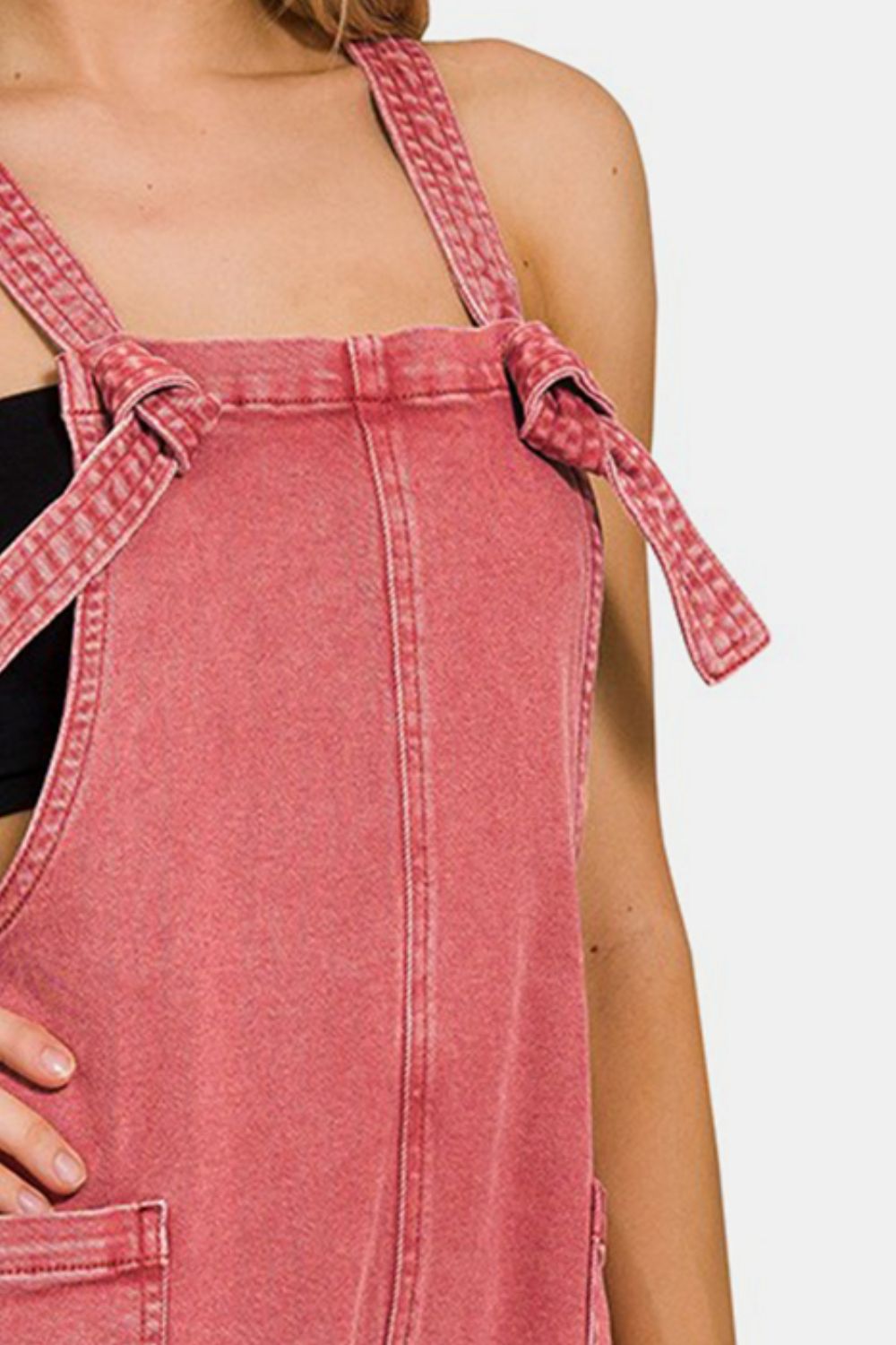 Zenana Washed Knot Strap Rompers free shipping -Oh Em Gee Boutique