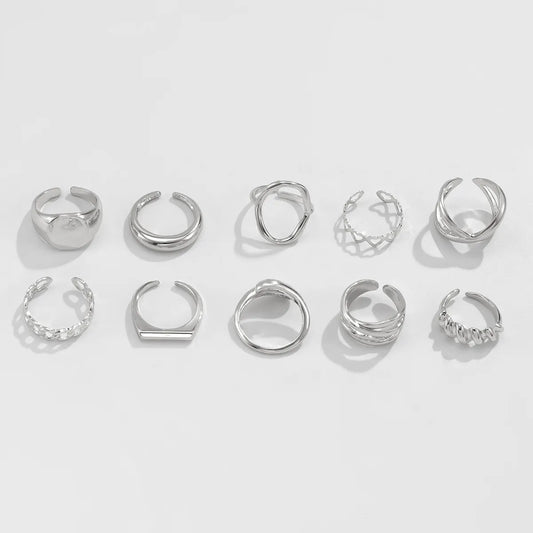 10-Piece Alloy Geometric Rings free shipping -Oh Em Gee Boutique