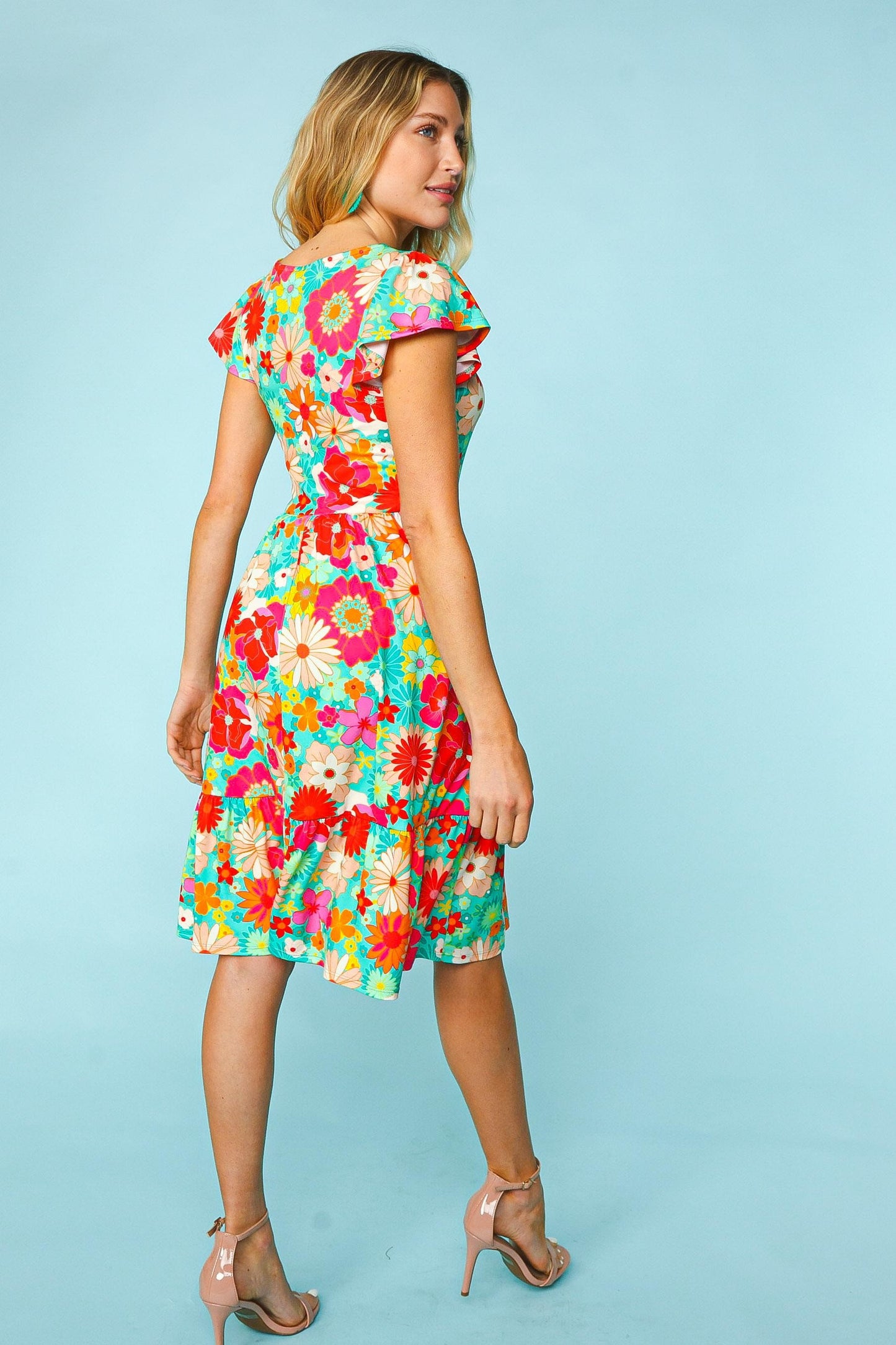 Haptics Floral Square Neck Short Sleeve Dress free shipping -Oh Em Gee Boutique