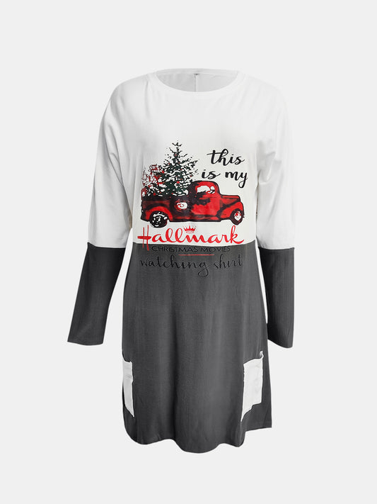 Full Size Graphic Two-Tone Round Neck Long Sleeve T-Shirt free shipping -Oh Em Gee Boutique