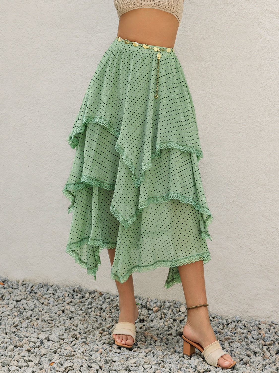 Lace Detail Layered Printed Skirt free shipping -Oh Em Gee Boutique