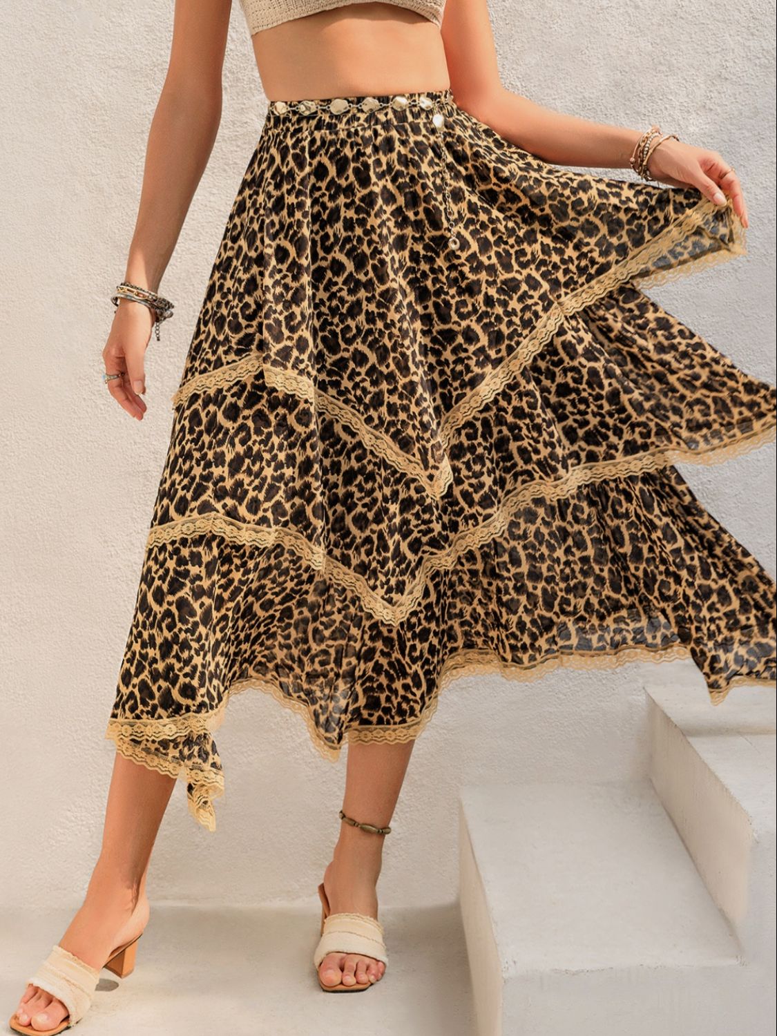 Lace Detail Layered Printed Skirt free shipping -Oh Em Gee Boutique