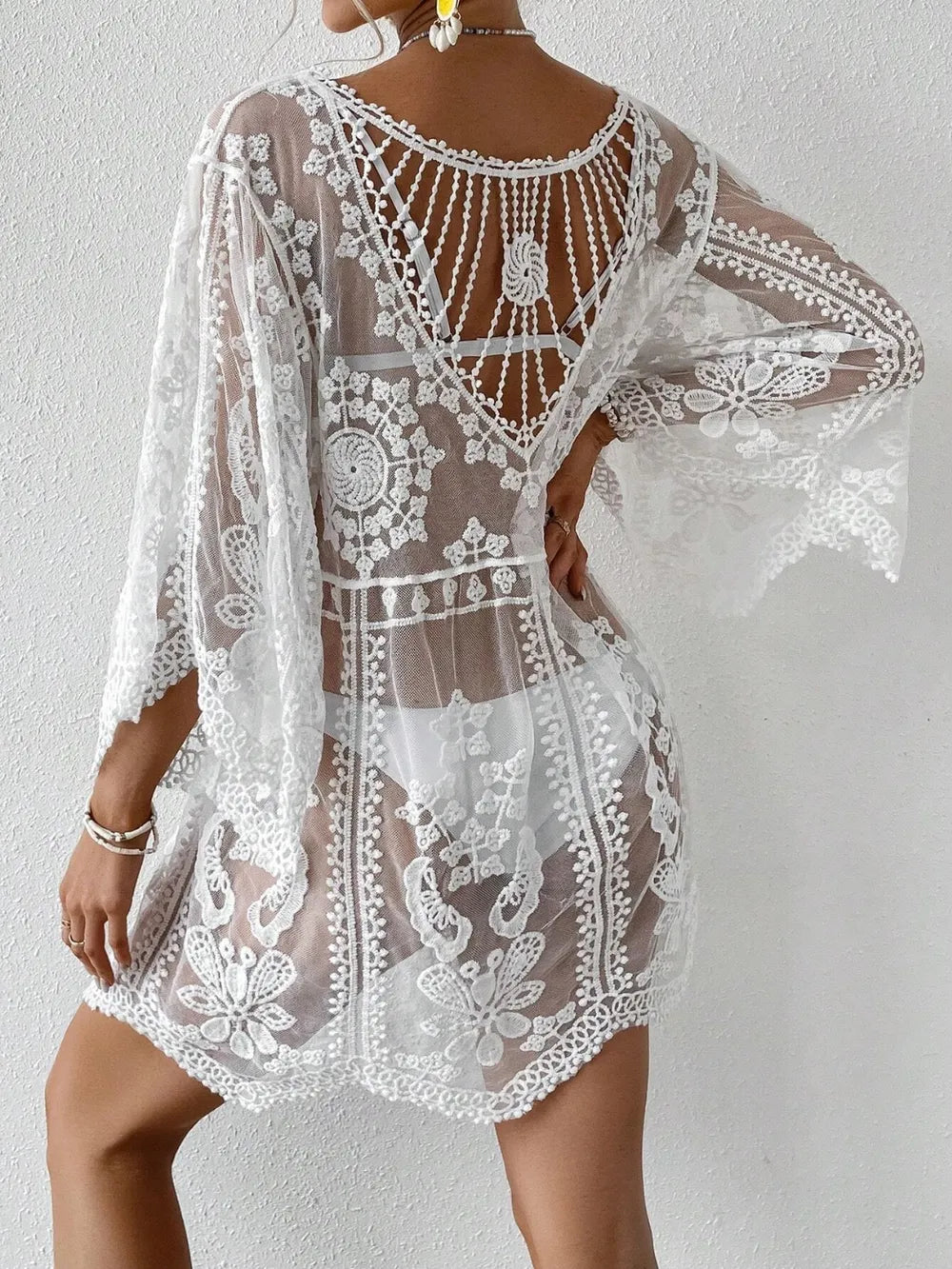 Lace Round Neck Cover-Up free shipping -Oh Em Gee Boutique