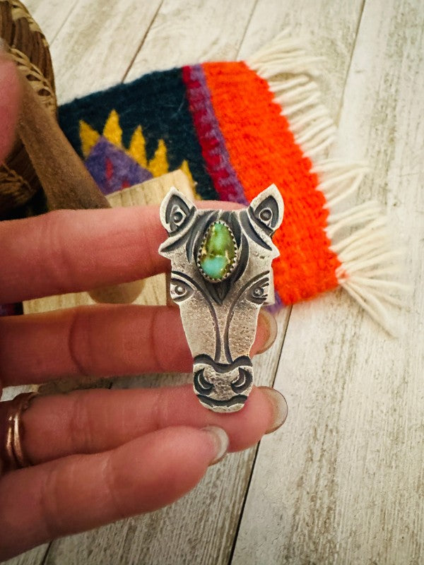 Navajo Turquoise & Sterling Silver Adjustable Horse Ring free shipping -Oh Em Gee Boutique