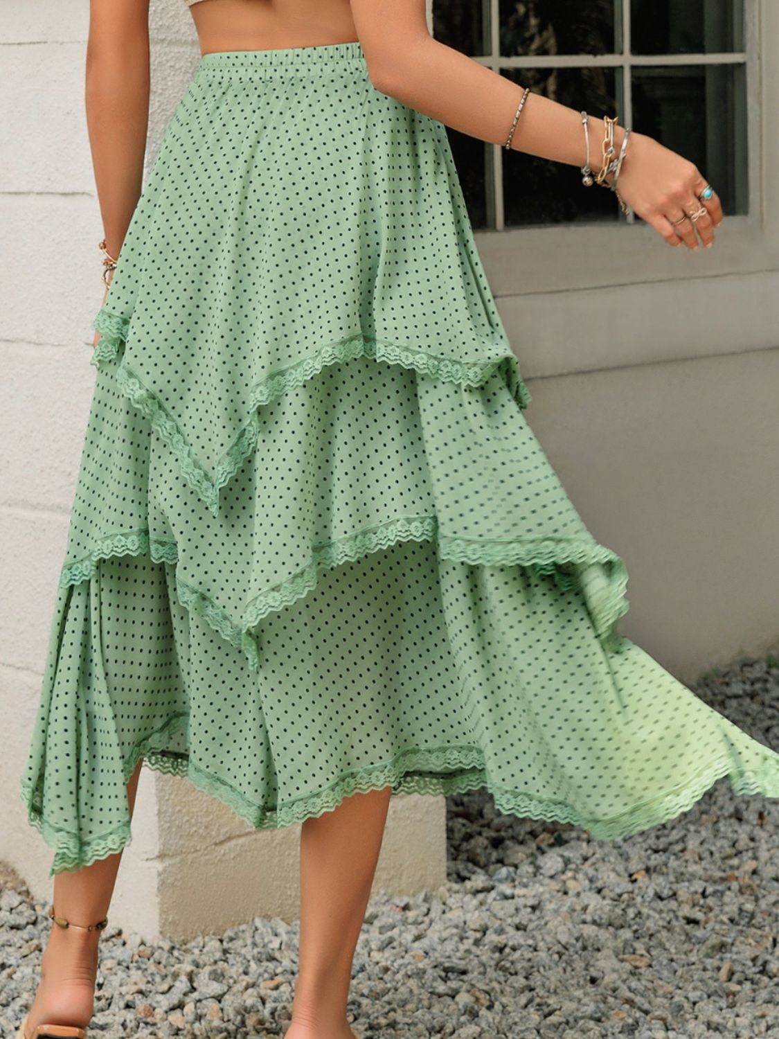 Lace Detail Layered Printed Skirt free shipping -Oh Em Gee Boutique