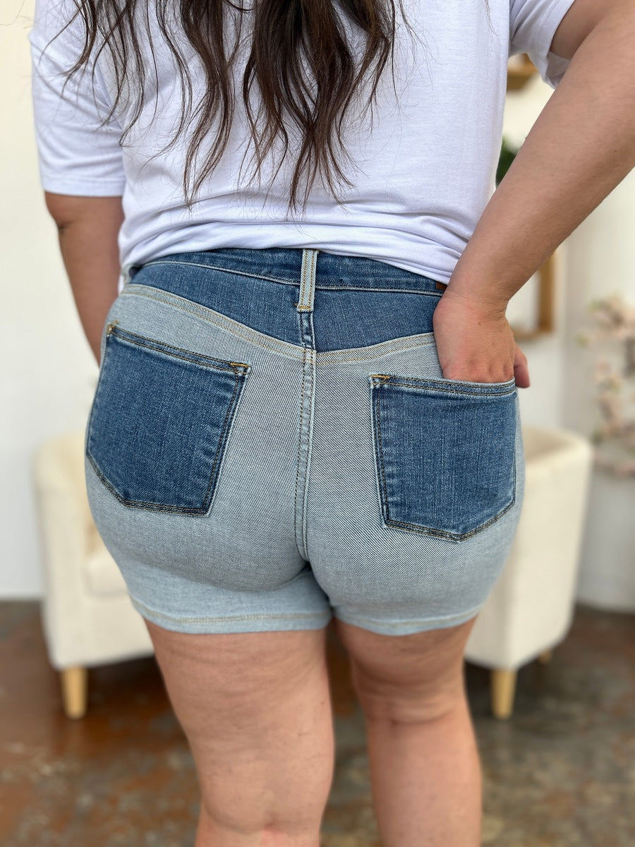 Judy Blue Full Size Color Block Denim Shorts free shipping -Oh Em Gee Boutique