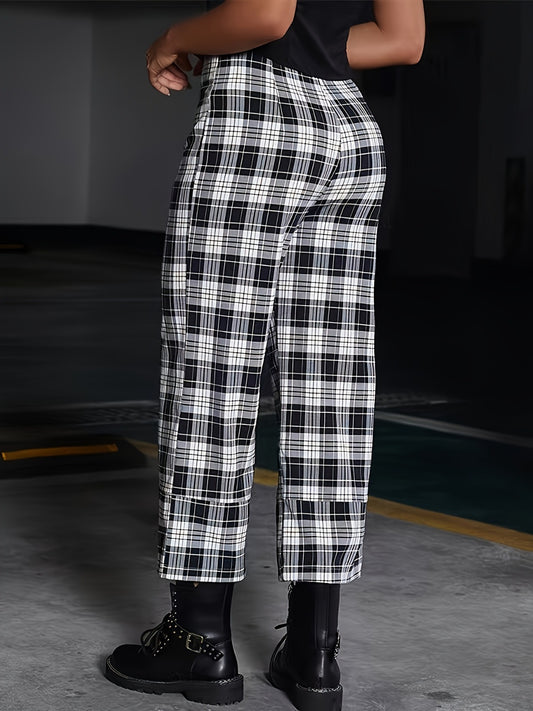 Full Size Plaid High Waist Pants free shipping -Oh Em Gee Boutique