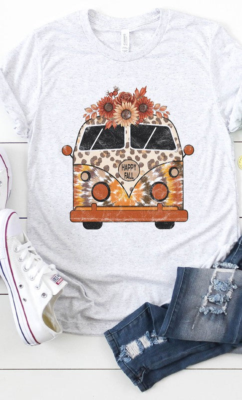 Leopard Floral Fall VW Bus Graphic Tee free shipping -Oh Em Gee Boutique
