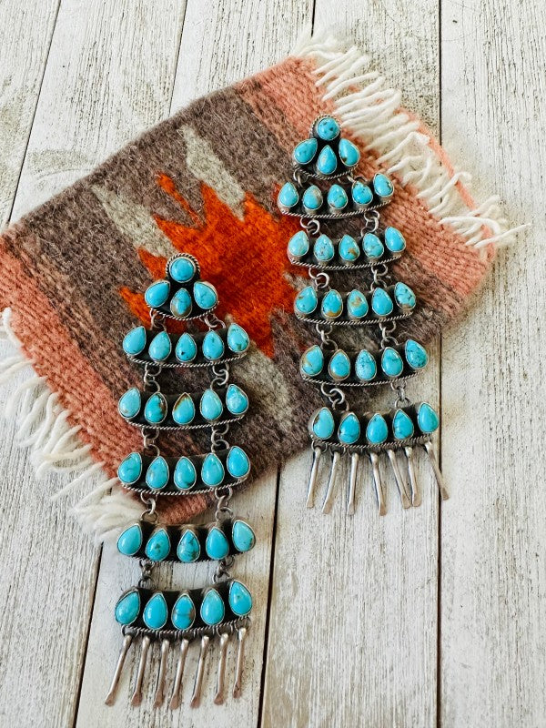 Navajo Turquoise & Sterling Silver Chandelier Dangle Earrings free shipping -Oh Em Gee Boutique