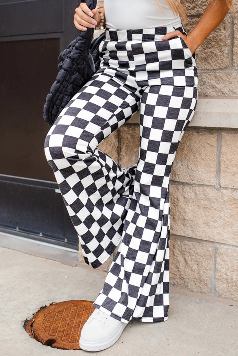 Checkered Flare Pants with Pockets free shipping -Oh Em Gee Boutique