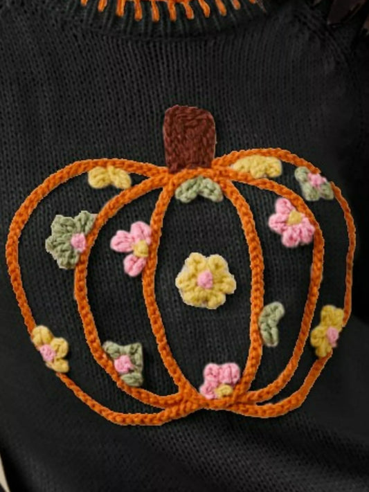 SO ME Pumpkin Floral Embroidered Sweater free shipping -Oh Em Gee Boutique