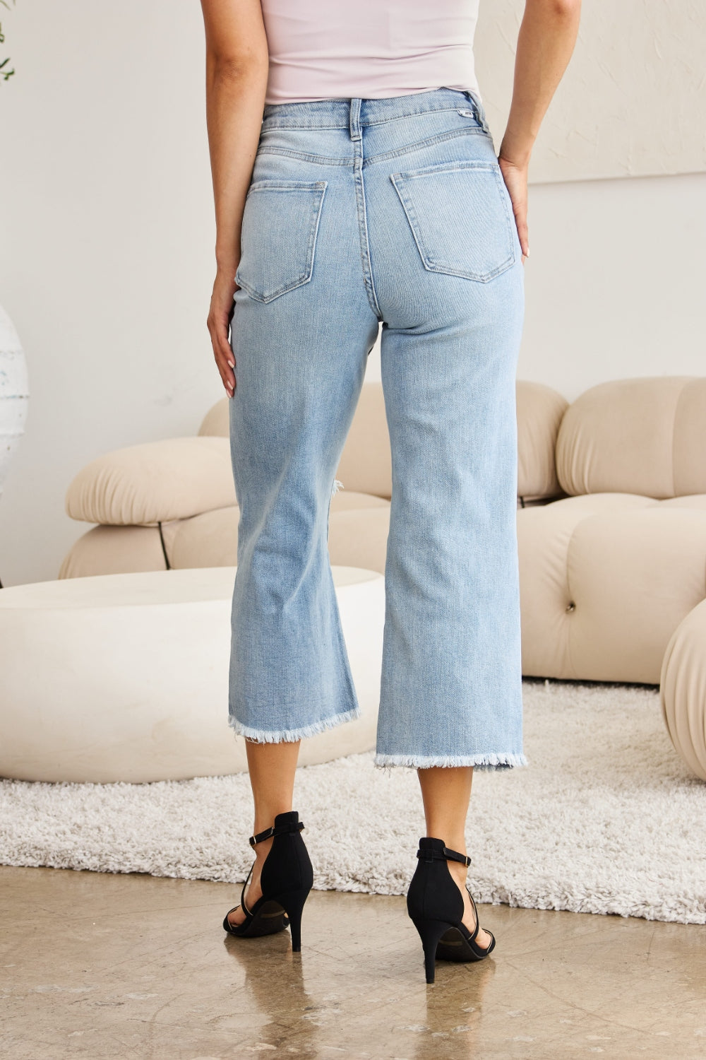 RFM Full Size Tummy Control High Waist Raw Hem Distressed Jeans free shipping -Oh Em Gee Boutique