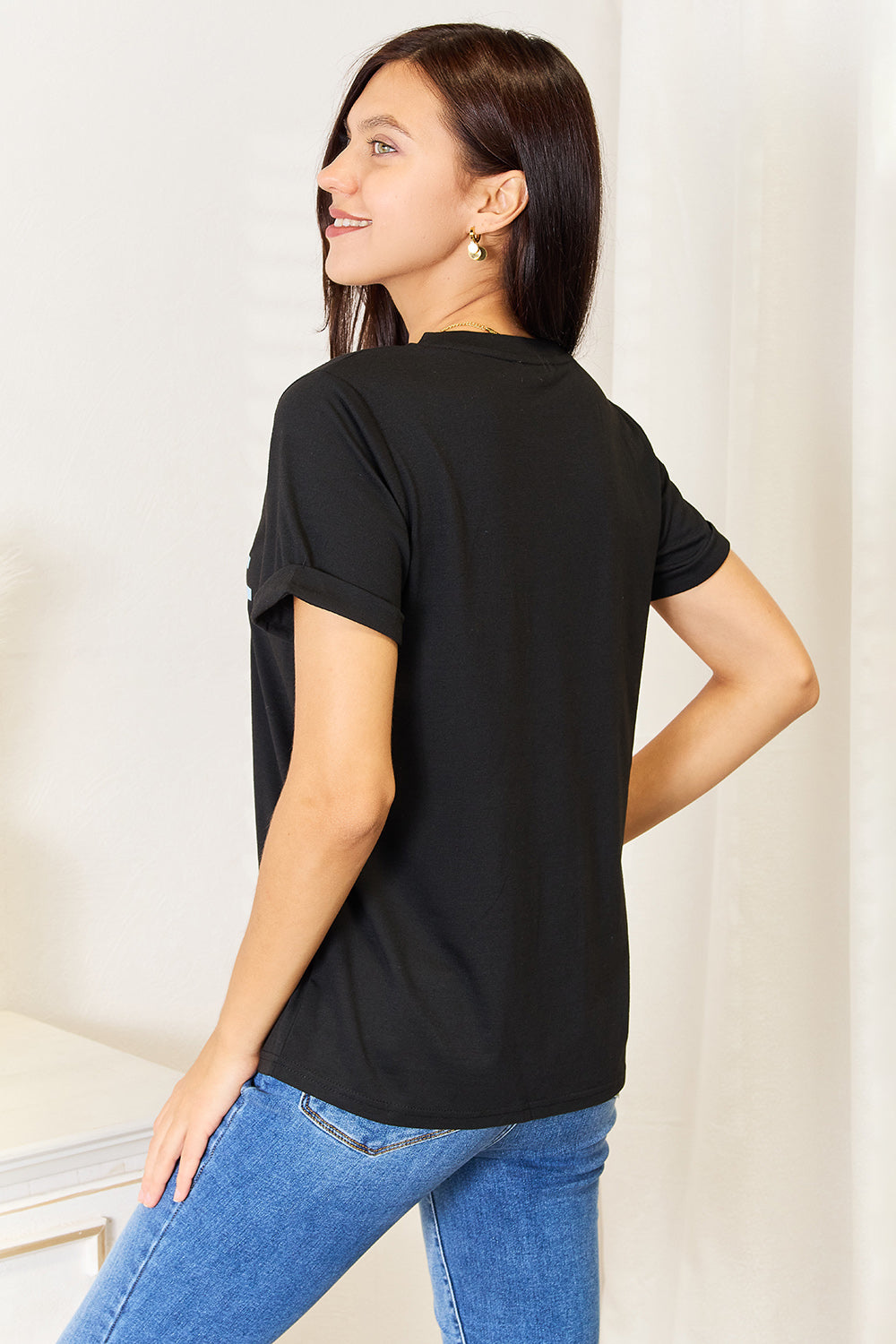 Simply Love Slogan Graphic Cuffed Sleeve T-Shirt free shipping -Oh Em Gee Boutique