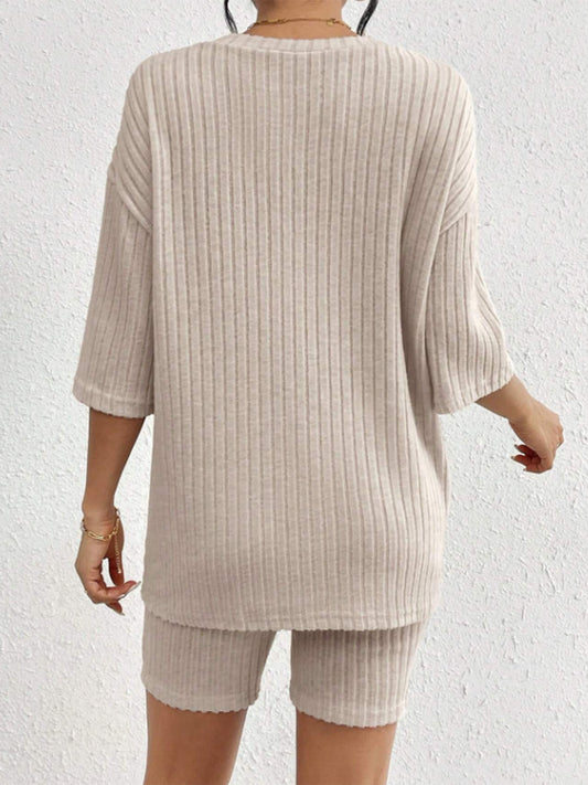 Ribbed Round Neck Top and Shorts Set free shipping -Oh Em Gee Boutique