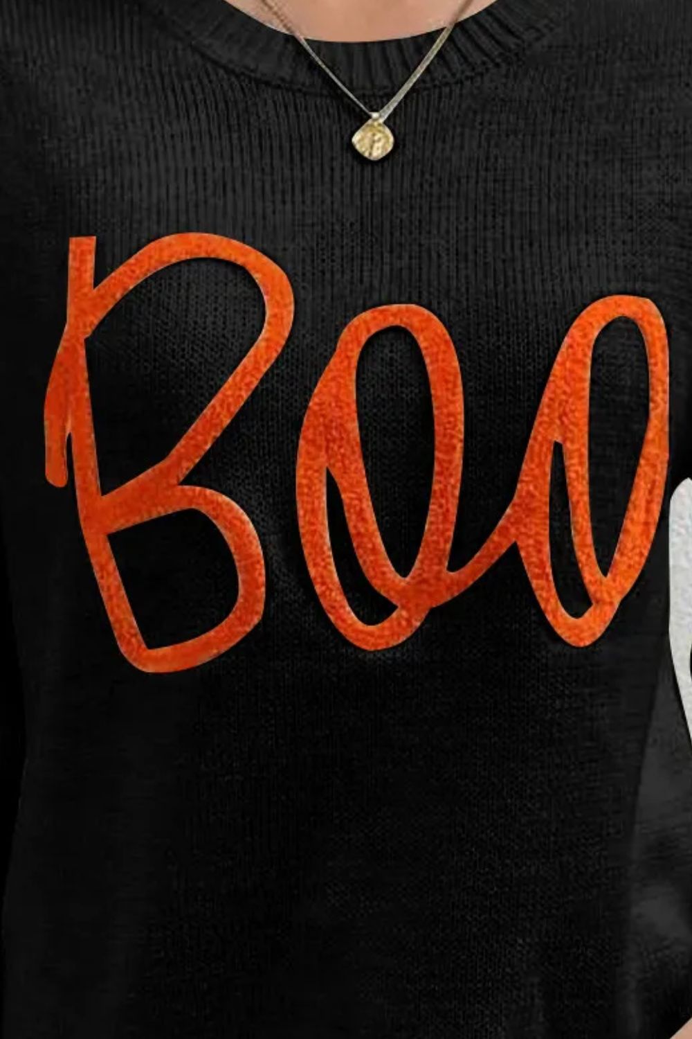 BOO Round Neck Long Sleeve Sweater free shipping -Oh Em Gee Boutique