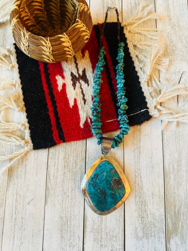 Vintage Navajo Sterling Silver and Turquoise Beaded Necklace free shipping -Oh Em Gee Boutique
