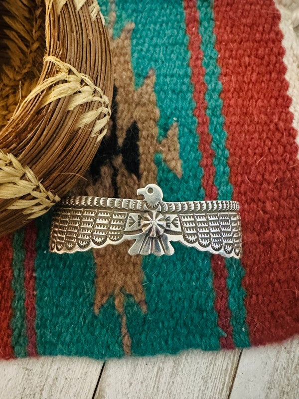 Navajo Hand Stamped Sterling Silver Thunderbird Cuff free shipping -Oh Em Gee Boutique