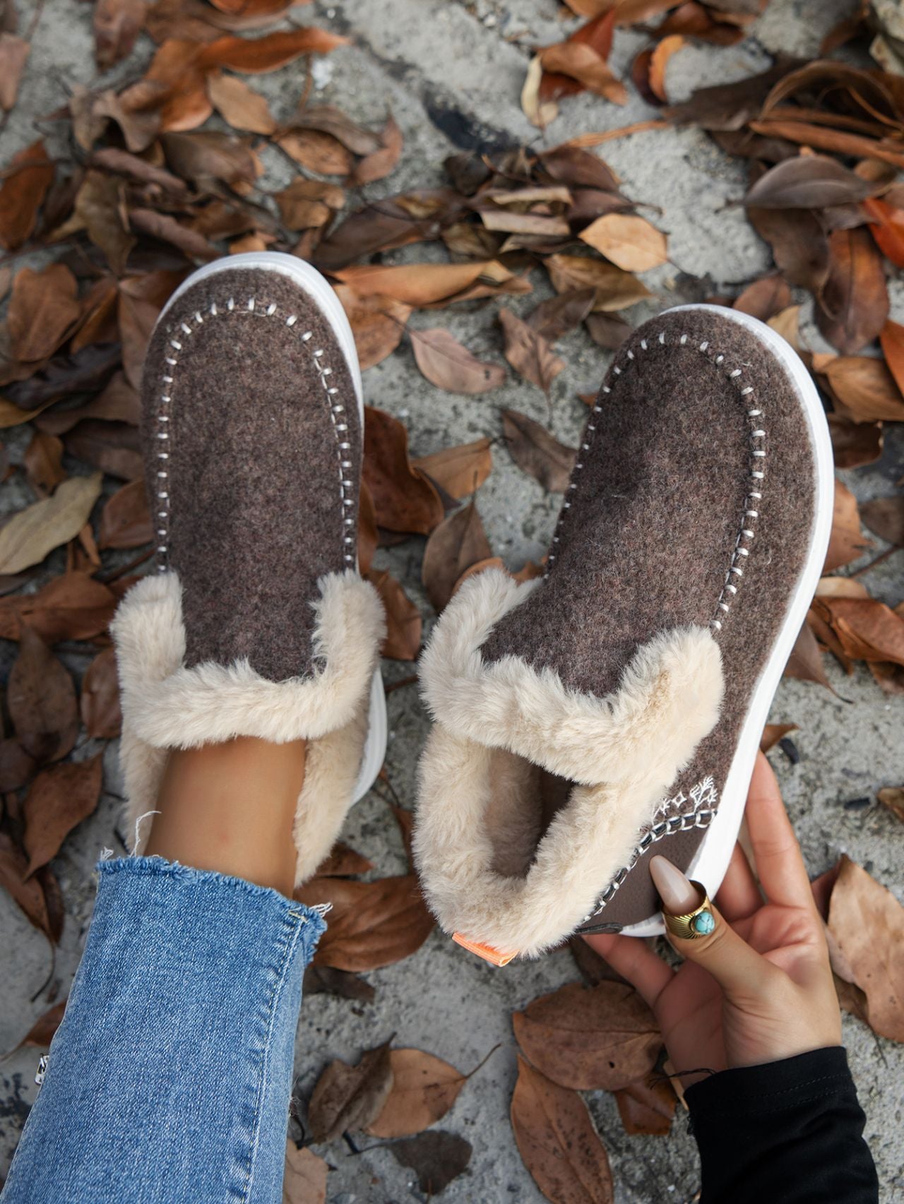 Furry Suede Round Toe Flat Sneakers free shipping -Oh Em Gee Boutique