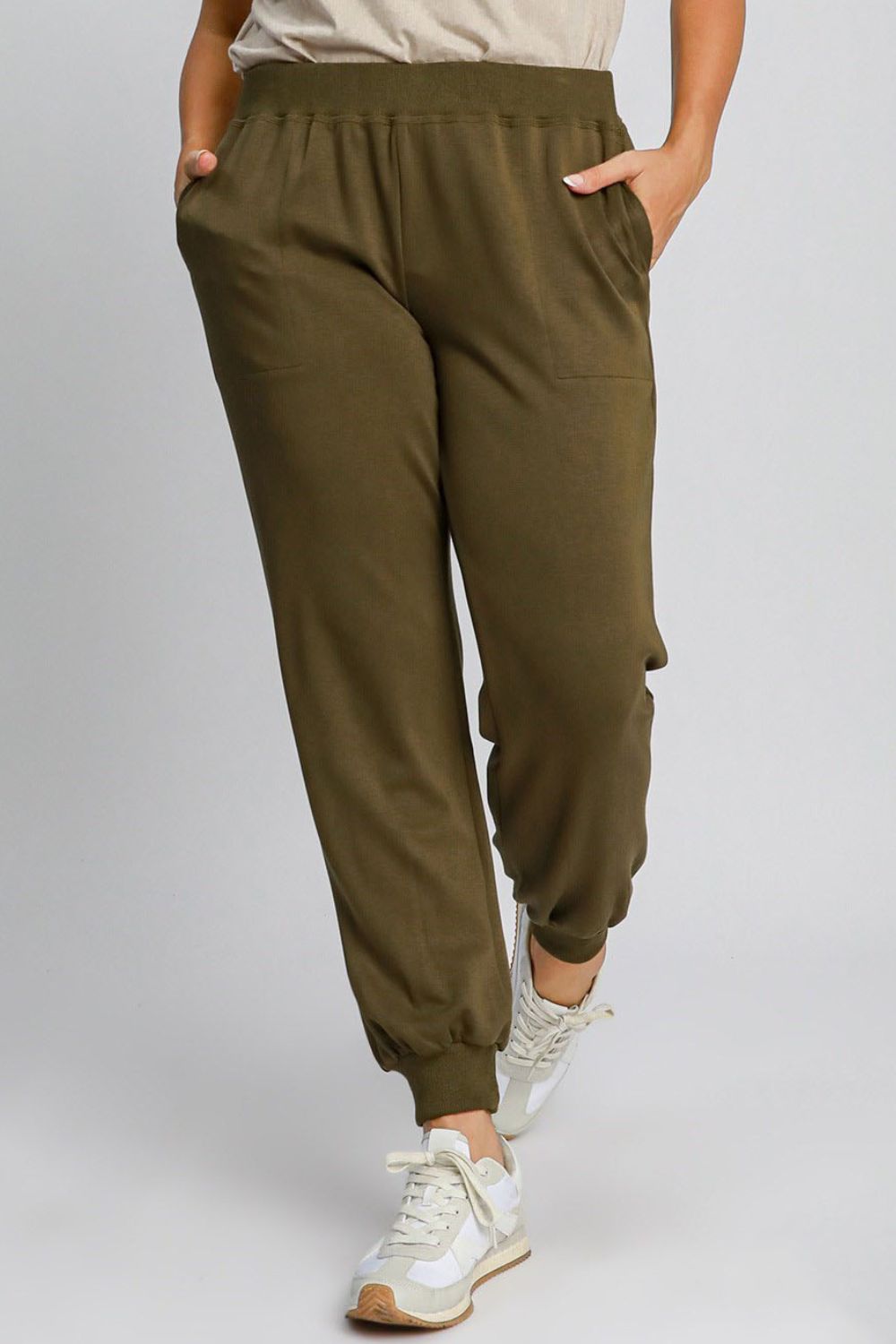 Umgee Full Size High Rise Elastic Waist Knit Joggers with Pockets free shipping -Oh Em Gee Boutique