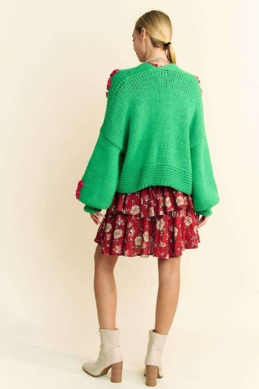 Davi & Dani Floral Applique Open Front Drop Shoulder Cardigan free shipping -Oh Em Gee Boutique