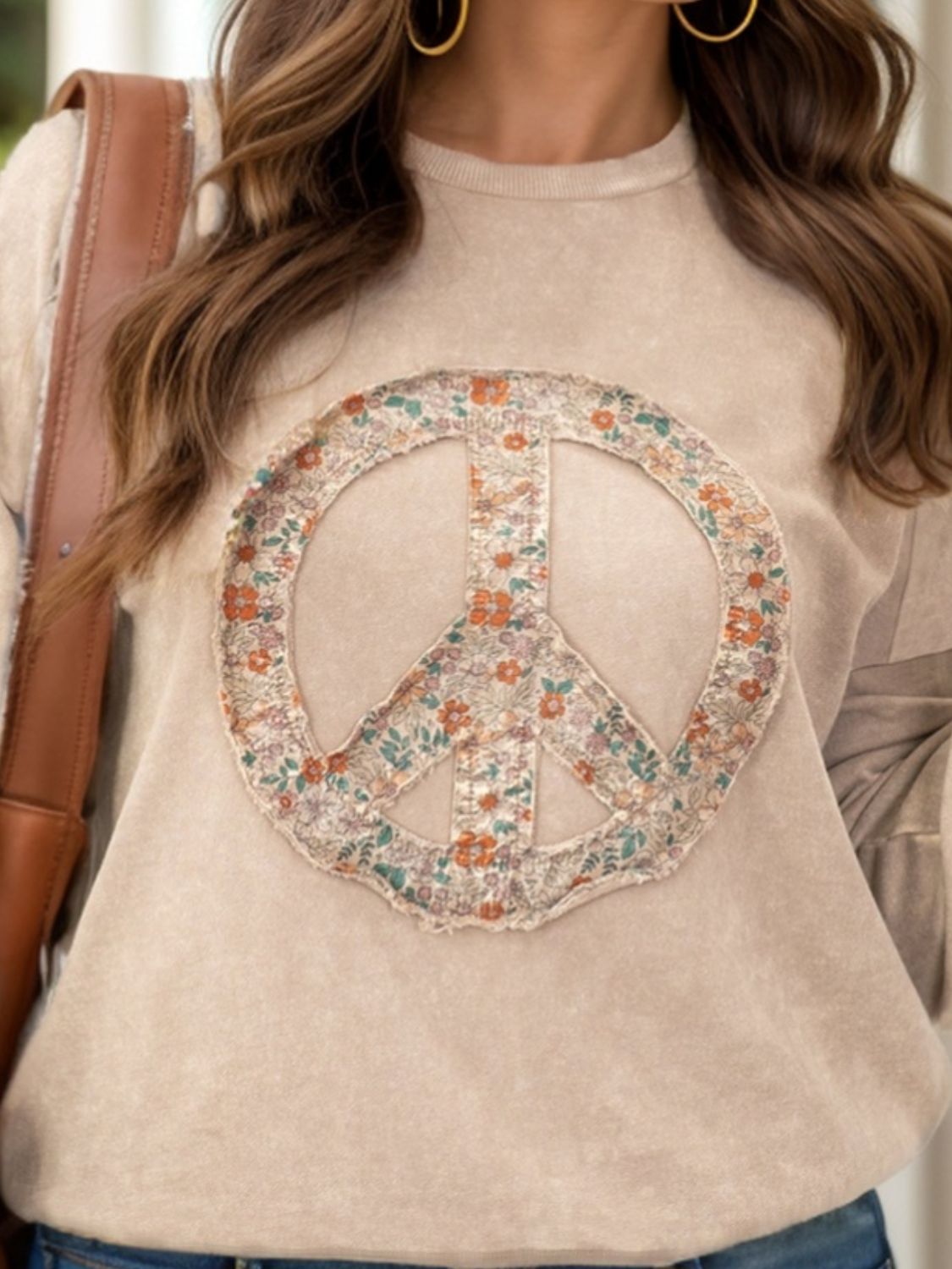 Plus Size Peace Sign Long Sleeve Sweatshirt free shipping -Oh Em Gee Boutique