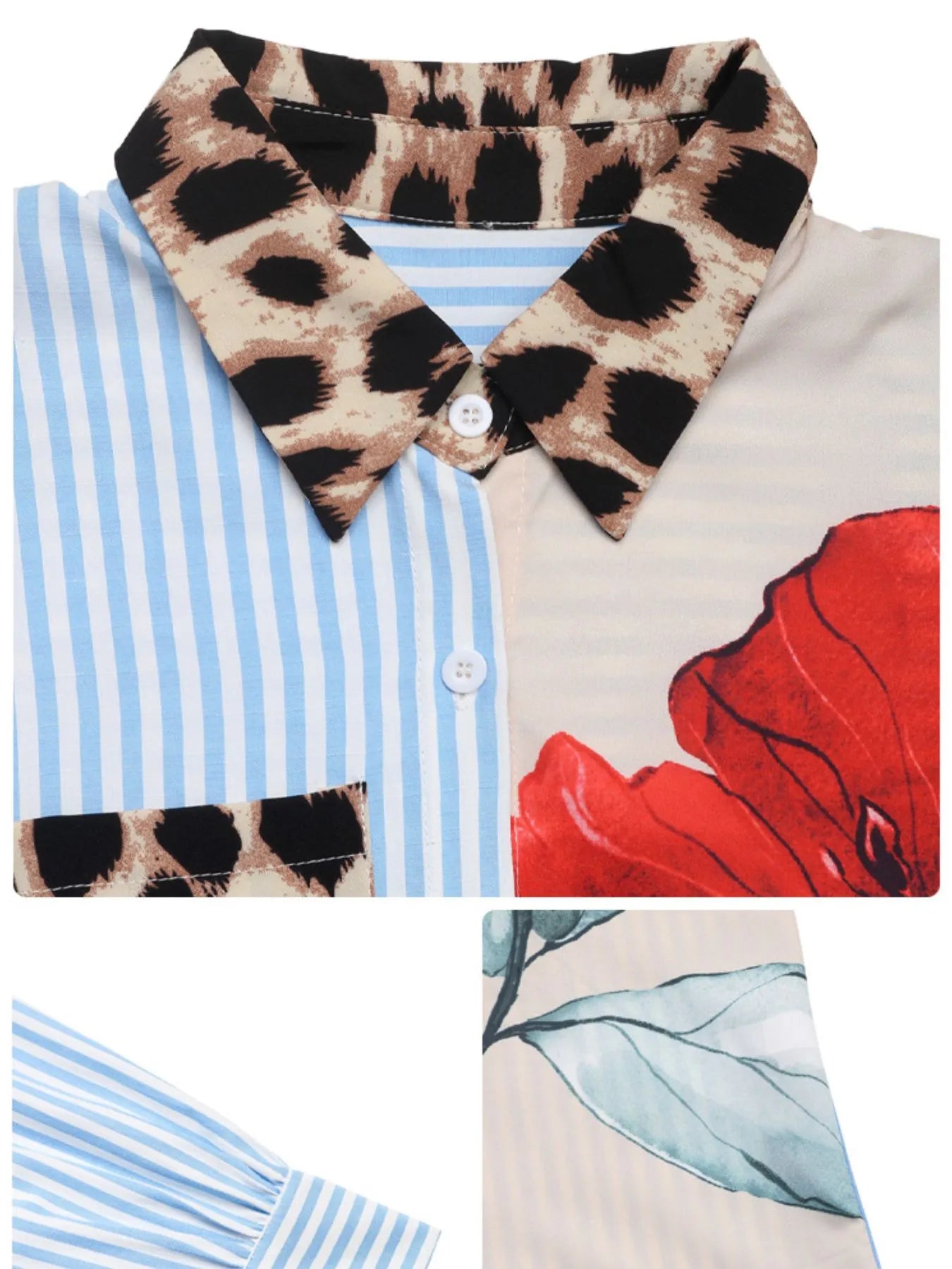 Leopard Floral Striped Casual Button-Up Shirt free shipping -Oh Em Gee Boutique