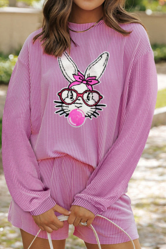 Bubble Gum Rabbit Sequin Corded Rib Top and Shorts Set free shipping -Oh Em Gee Boutique