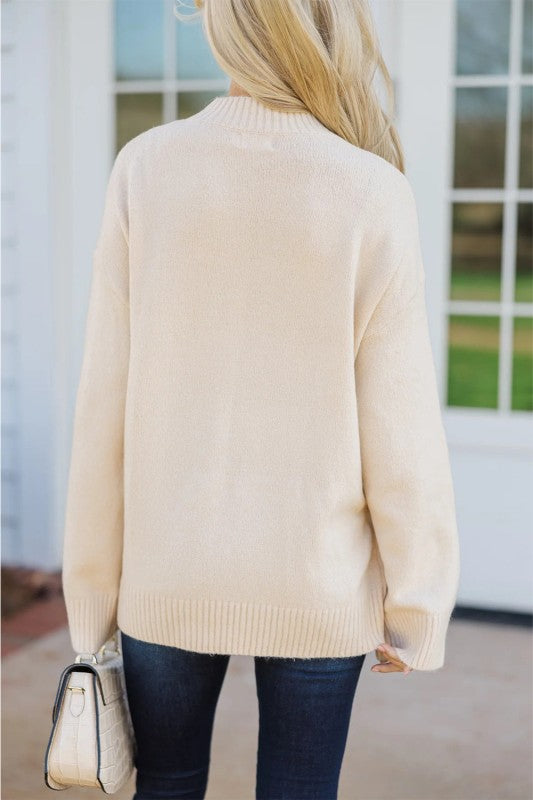 Embroidered Flower Ribbed Loose Sweater free shipping -Oh Em Gee Boutique