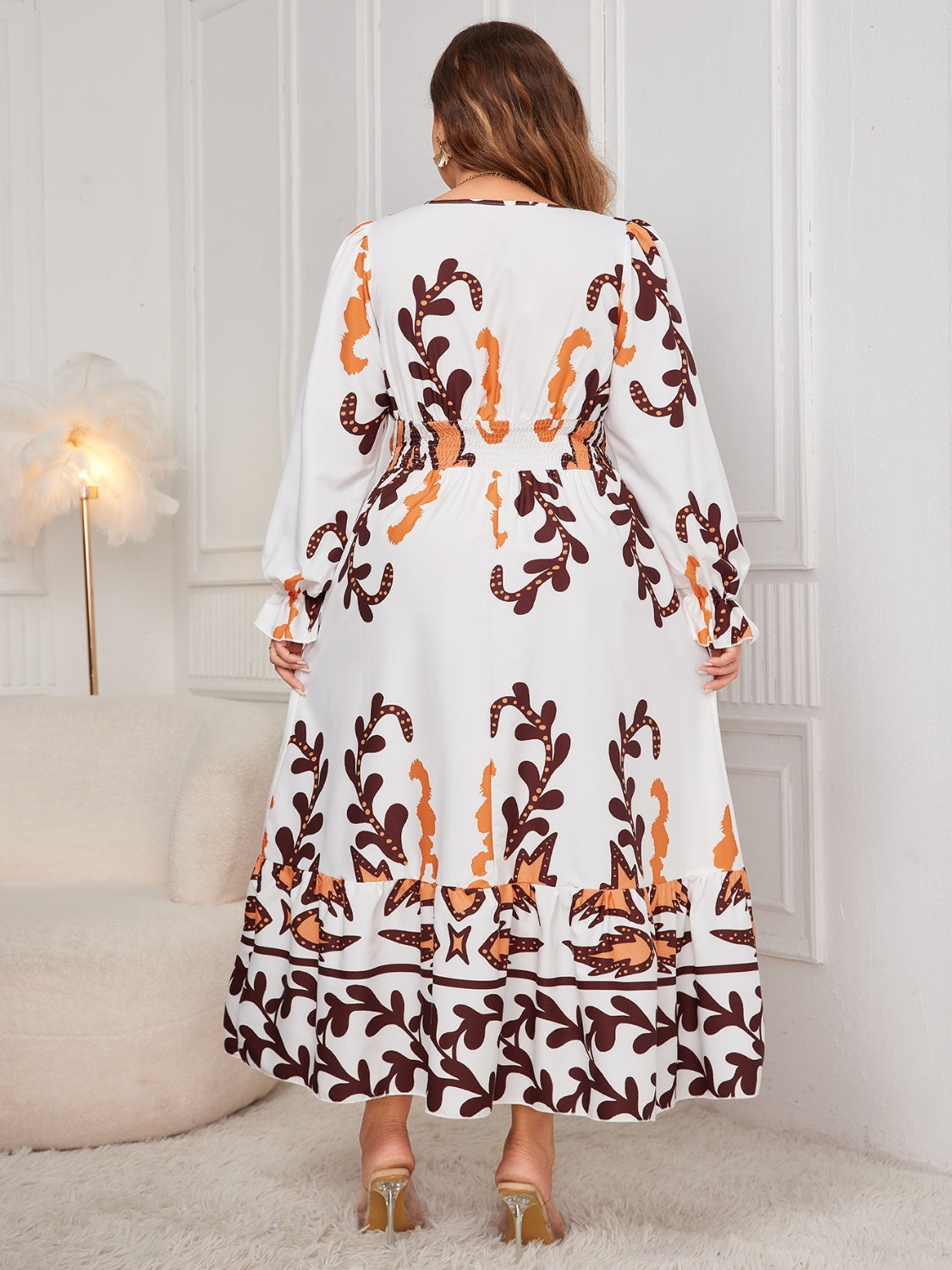 Plus Size Printed Surplice Flounce Sleeve Dress free shipping -Oh Em Gee Boutique