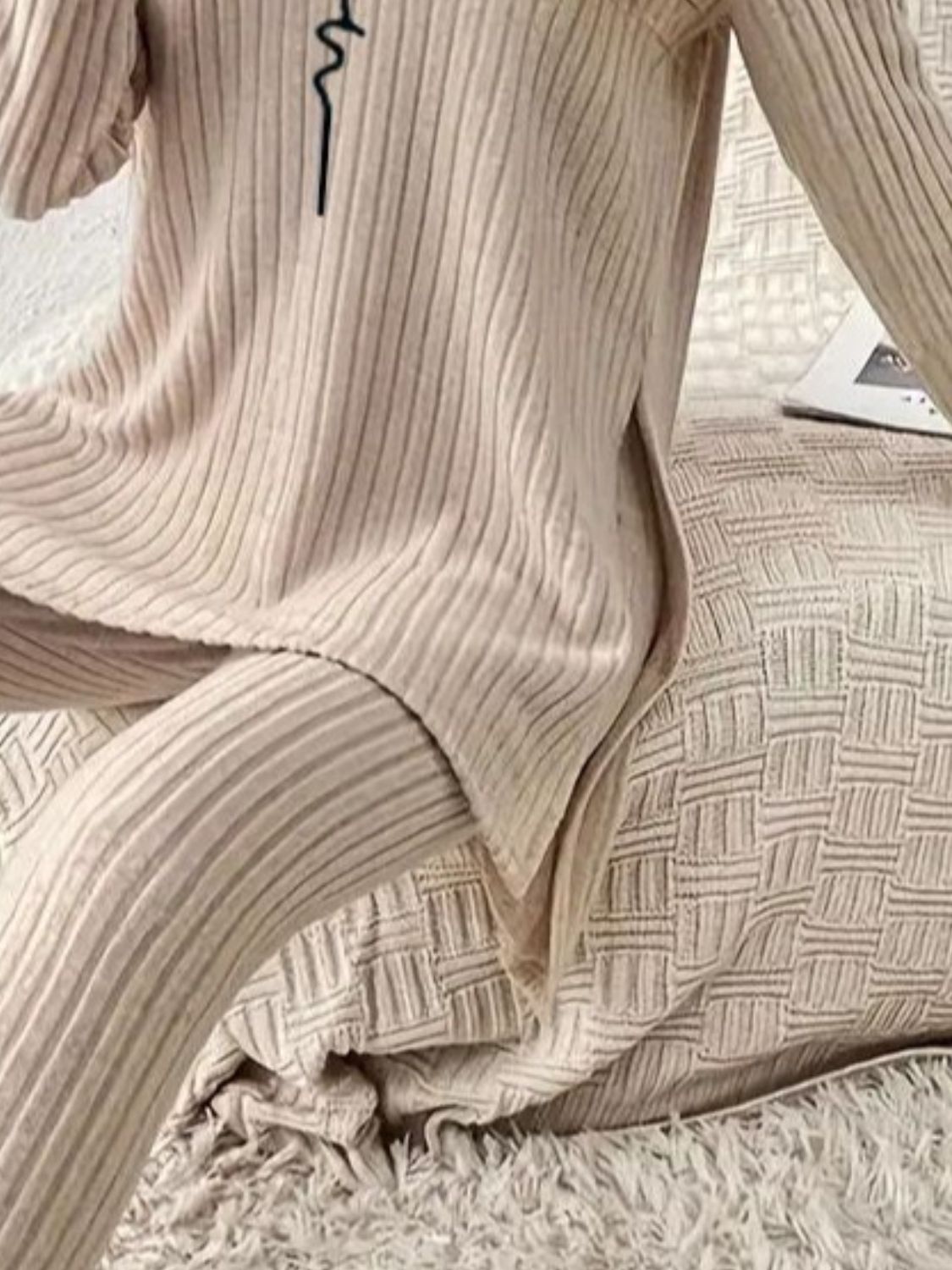 Side Slit Round Neck Long Sleeve Top and Pants Set free shipping -Oh Em Gee Boutique