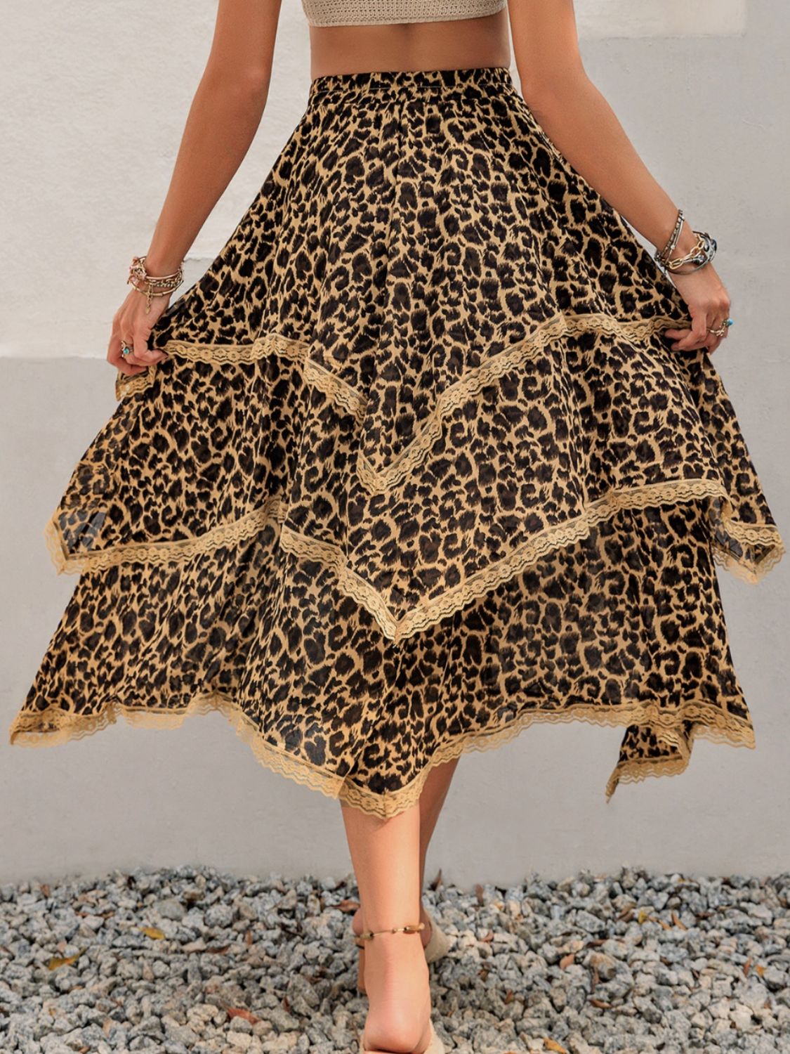 Lace Detail Layered Printed Skirt free shipping -Oh Em Gee Boutique