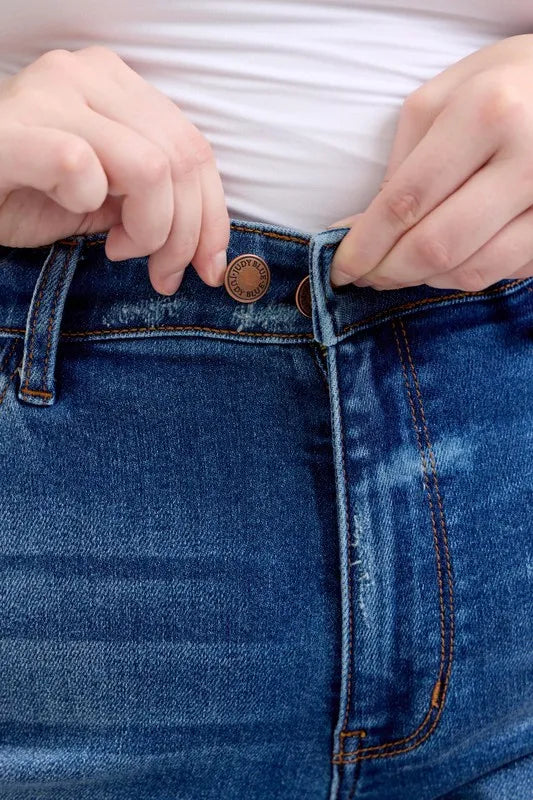 Judy Blue Plus Size 2 Button Dad Shorts with Destroy free shipping -Oh Em Gee Boutique