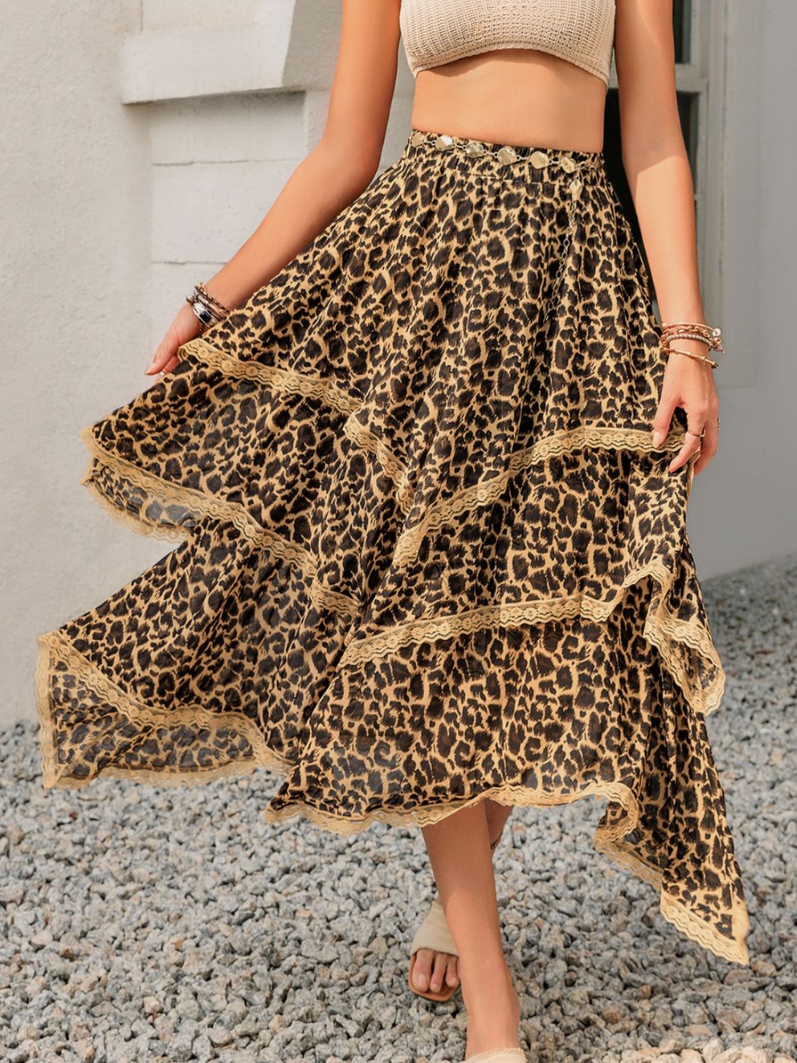 Lace Detail Layered Printed Skirt free shipping -Oh Em Gee Boutique
