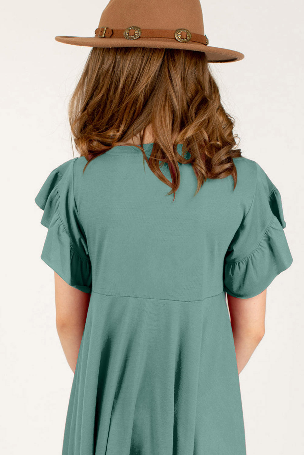 Girl's Round Neck Petal Sleeve Dress free shipping -Oh Em Gee Boutique